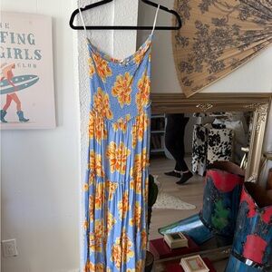 Floral Maxi Dress in Blue and Orange